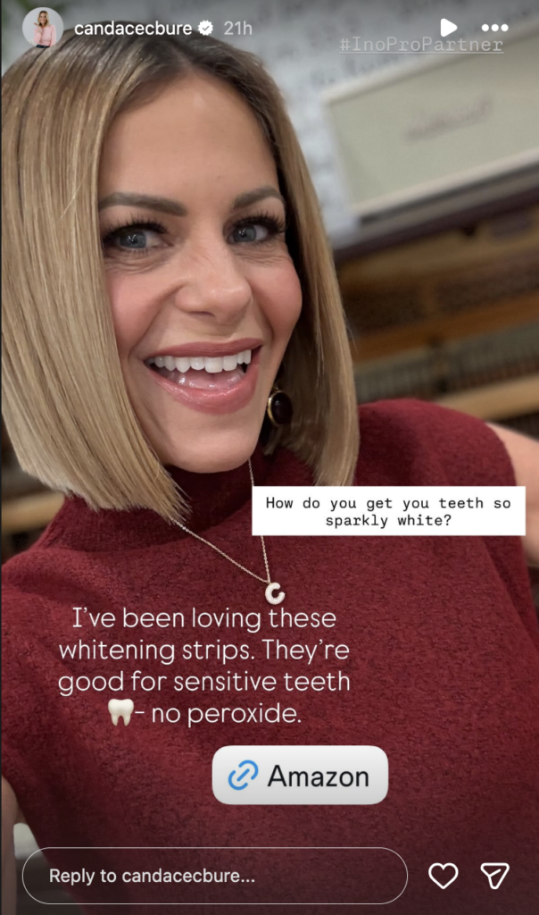 Candace Cameron uses InnoPro Whitening Strips to make her teeth super white