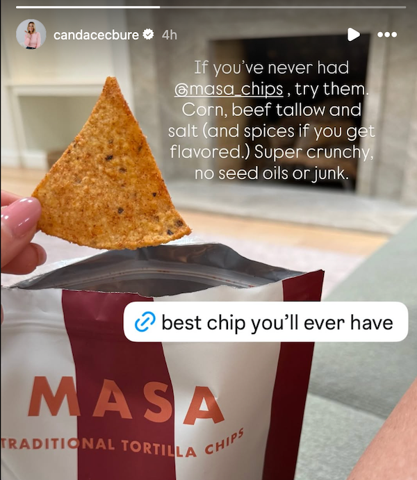 Candace Cameron Bure loves MASA chips as a healthy snack