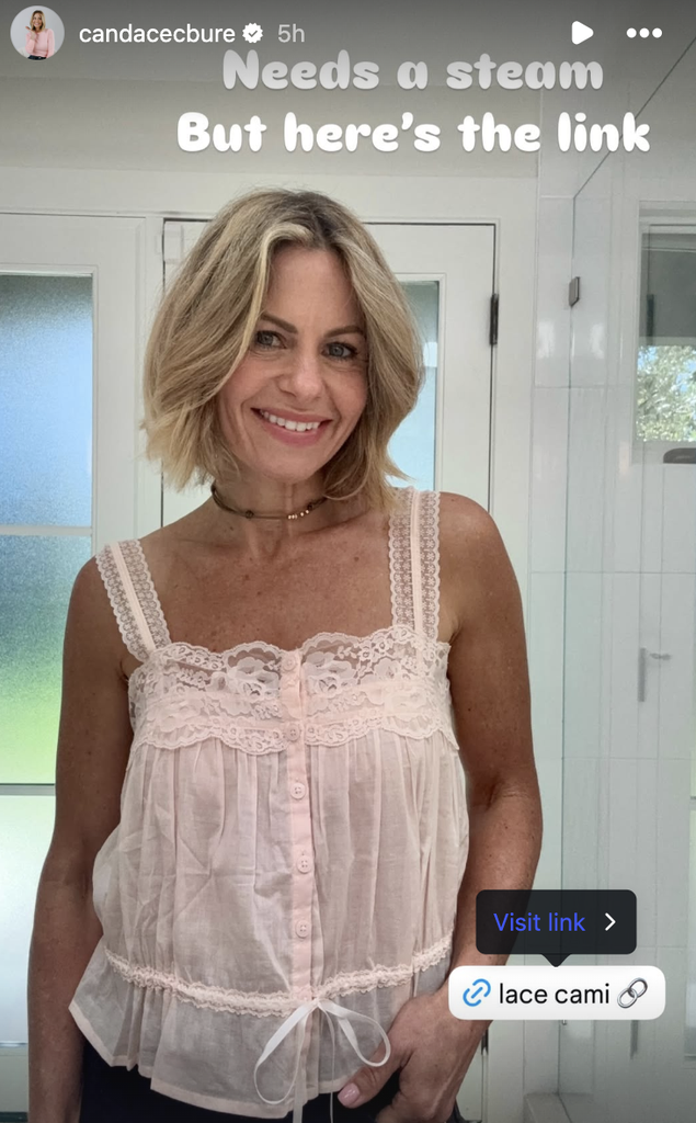 Candace Cameron Bure's pink lace cami tank top
